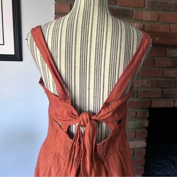 Anthropologie Maeve Twist-Front Linen Blend Mini Dress in Burnt Orange Sz L - Picture 8 of 9